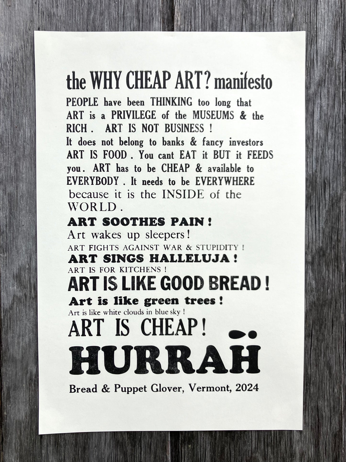 Cheap Art Manifesto 2025 Letterpress Edition