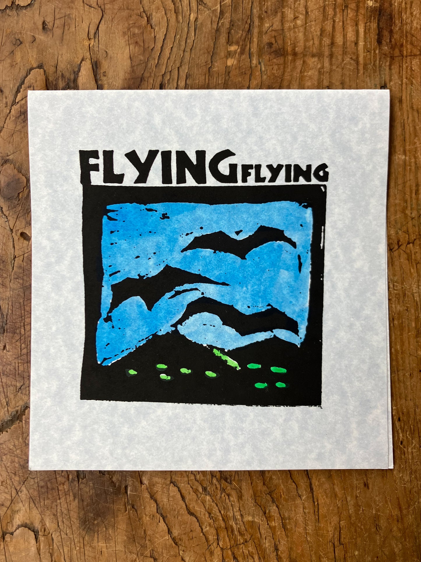 Flying Flying - Vintage Handprinted, Handpainted Card