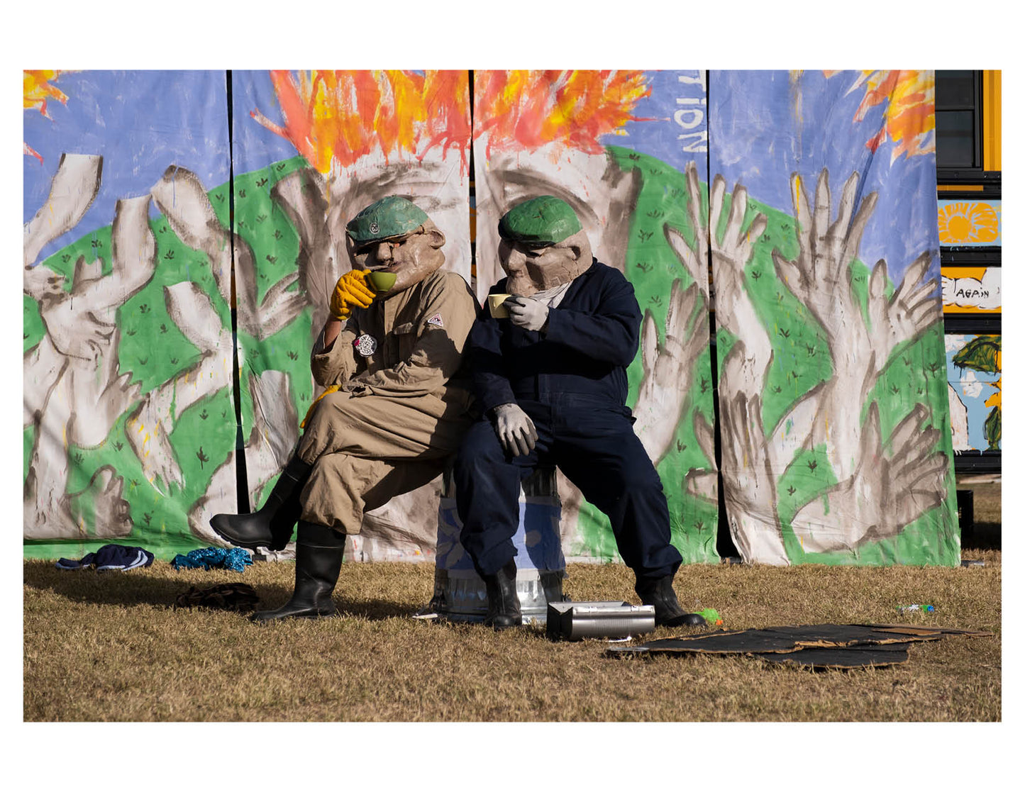 Garbagemen tea time between circus acts, performed in Tempe, AZ.